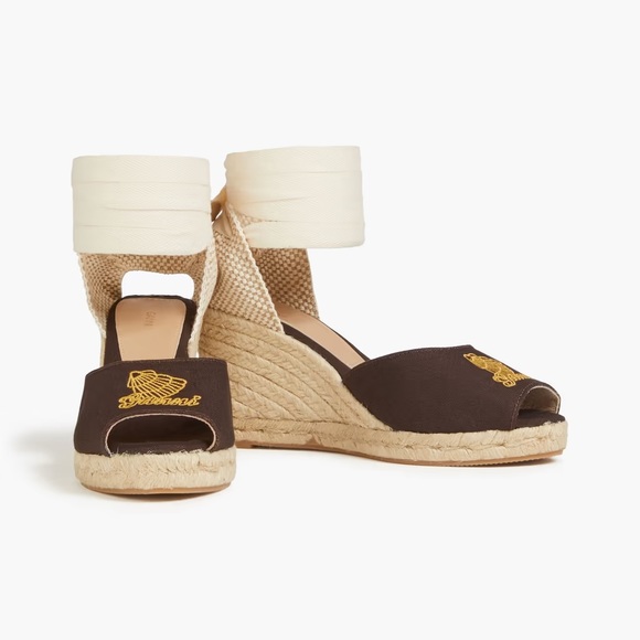 GANNI Embroidered canvas wedge espadrilles in Brown Size 9 iuu.org.tr